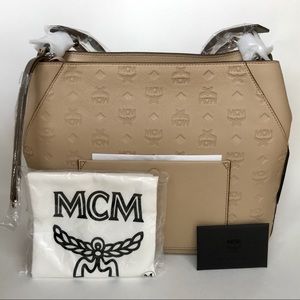 MCM Large Klara Monogram Leather Hobo Handbag